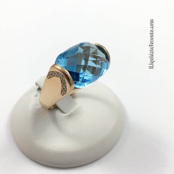 NWOT 18K Rose Gold Blue Topaz & Diamond Ring (Men or Women). - Picture 4 of 11